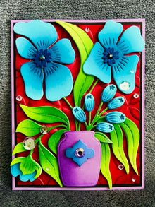 Whimsical Blue Flowers in Vase Blank Card