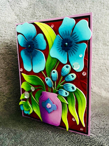 Whimsical Blue Flowers in Vase Blank Card