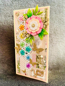 Vintage Flower, Butterflies and Stitched Rainbow Strip Flowers Mini Slimline For You Card