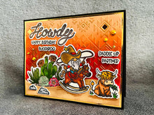 Shaking Cowboy Gnome with Bull Cactus Scene Howdy Happy Birthday Buckaroo Card