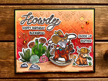 Shaking Cowboy Gnome with Bull Cactus Scene Howdy Happy Birthday Buckaroo Card