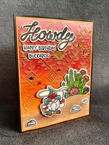 Lassoing Cowboy Gnome and Cactus Scene Howdy Happy Birthday Buckaroo Card