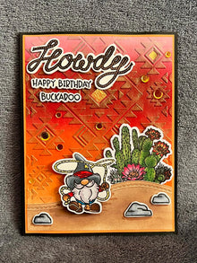 Lassoing Cowboy Gnome and Cactus Scene Howdy Happy Birthday Buckaroo Card