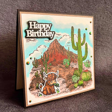 Bull and Cactus Desert Scene Happy Birthday Card