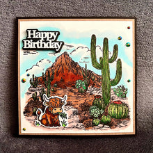 Bull and Cactus Desert Scene Happy Birthday Card