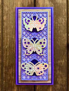 Gold Bejeweled Butterfly Trio Purple Mini Slimline Blank Card