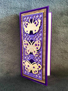 Gold Bejeweled Butterfly Trio Purple Mini Slimline Blank Card