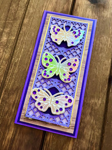 Gold Bejeweled Butterfly Trio Purple Mini Slimline Blank Card