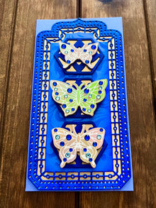Gold Bejeweled Butterfly Trio Blue Mini Slimline Blank Card