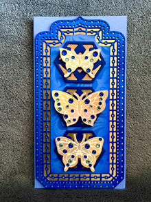 Gold Bejeweled Butterfly Trio Blue Mini Slimline Blank Card