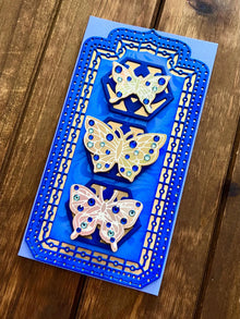 Gold Bejeweled Butterfly Trio Blue Mini Slimline Blank Card