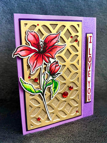 Single Red Flower on Gold Decorative Cutout Panel I Love You Card