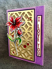 Single Red Flower on Gold Decorative Cutout Panel I Love You Card