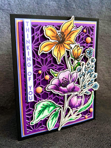 Orange and Purple Floral Spray Geometric Background Thinking of You Card