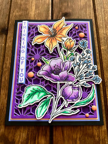 Orange and Purple Floral Spray Geometric Background Thinking of You Card