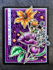 Orange and Purple Floral Spray Geometric Background Thinking of You Card