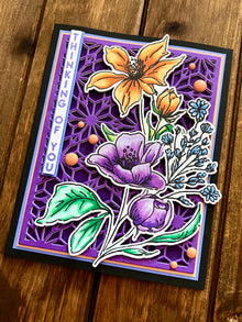 Orange and Purple Floral Spray Geometric Background Thinking of You Card