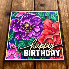 Large Purple, Red and Pink Floral Blooms Happy Birthday Card