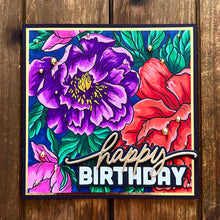Large Purple, Red and Pink Floral Blooms Happy Birthday Card