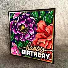 Large Purple, Red and Pink Floral Blooms Happy Birthday Card
