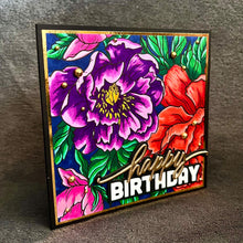 Large Purple, Red and Pink Floral Blooms Happy Birthday Card