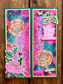 Ornamental Floral Print with Diecut Butterfly and Rose Accents It’s Your Day Celebrate Gatefold Card