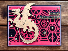 Gold Dragon Black Glitter Geometric Print Background Sending Birthday Wishes Card