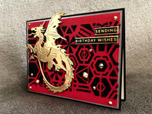 Gold Dragon Black Glitter Geometric Print Background Sending Birthday Wishes Card