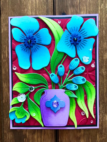 Whimsical Blue Flowers in Vase Blank Card