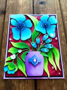 Whimsical Blue Flowers in Vase Blank Card