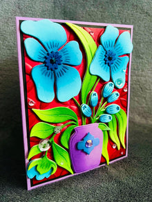 Whimsical Blue Flowers in Vase Blank Card