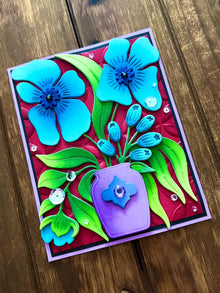 Whimsical Blue Flowers in Vase Blank Card