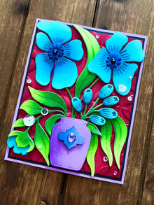 Whimsical Blue Flowers in Vase Blank Card