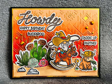 Shaking Cowboy Gnome with Bull Cactus Scene Howdy Happy Birthday Buckaroo Card