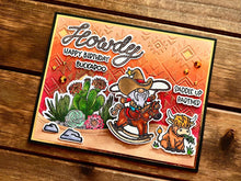Shaking Cowboy Gnome with Bull Cactus Scene Howdy Happy Birthday Buckaroo Card