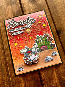 Lassoing Cowboy Gnome and Cactus Scene Howdy Happy Birthday Buckaroo Card