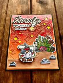 Lassoing Cowboy Gnome and Cactus Scene Howdy Happy Birthday Buckaroo Card
