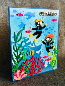 Deep Sea Divers Underwater Aquatic Scene Happy Birthday Card