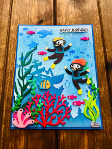 Deep Sea Divers Underwater Aquatic Scene Happy Birthday Card