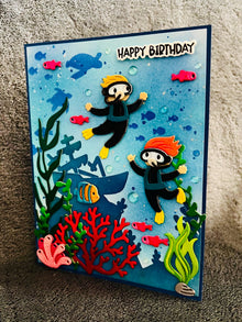 Deep Sea Divers Underwater Aquatic Scene Happy Birthday Card
