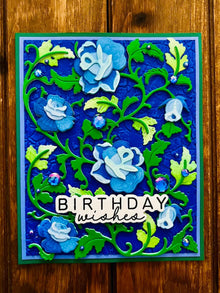 Blue Rose Vines Birthday Wishes Card