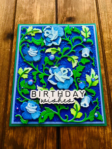 Blue Rose Vines Birthday Wishes Card