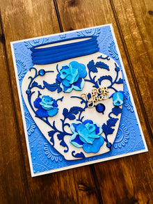 Chinoiserie Vase with Blue Rose Vines For You Card