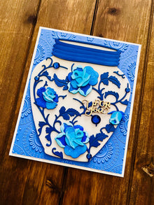 Chinoiserie Vase with Blue Rose Vines For You Card