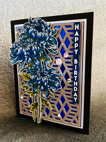 Blue Chrysanthemum Trio Happy Birthday Card