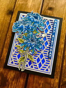 Blue Chrysanthemum Trio Happy Birthday Card