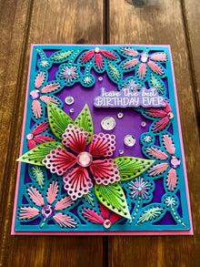 Hand Stitched Pastel Floral Frame Best Birthday Ever Card