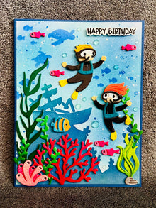 Deep Sea Divers Underwater Aquatic Scene Happy Birthday Card