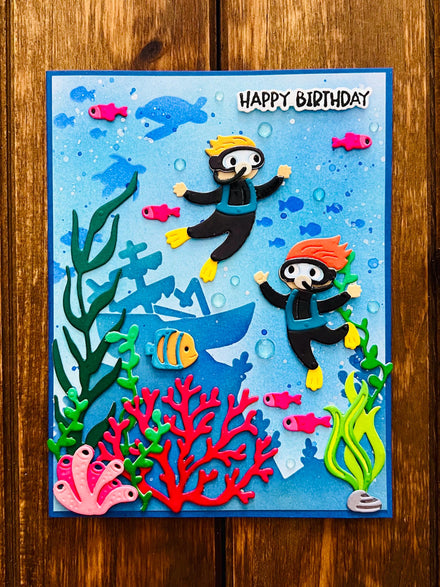 Deep Sea Divers Underwater Aquatic Scene Happy Birthday Card