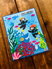 Deep Sea Divers Underwater Aquatic Scene Happy Birthday Card